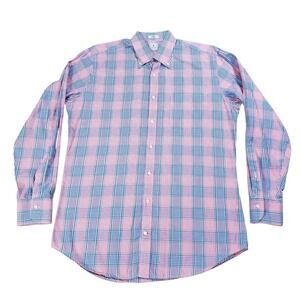 Peter Millar Shirt Men Medium Button Pink Blue Prince Wales Glen Check Prep Work